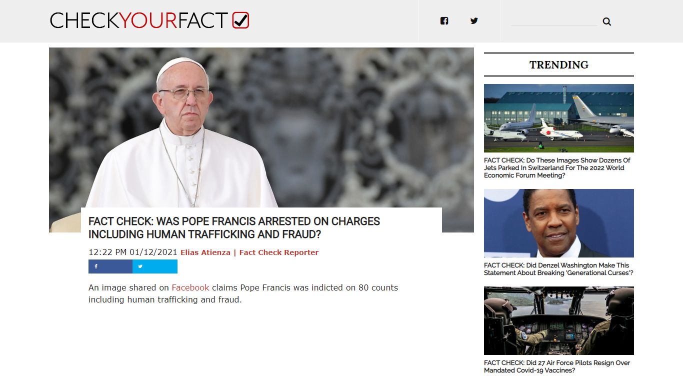 FACT CHECK: Was Pope Francis Arrested On Charges Including Human ...